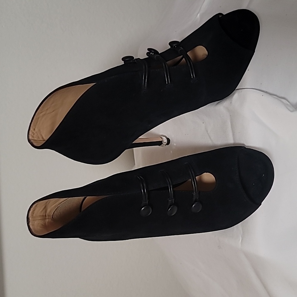 Badgley Mischka Black Suede Peep-Toe Ankle Boots